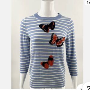 J. Crew Blue/White Striped Merino Wool Butterfly Sweater